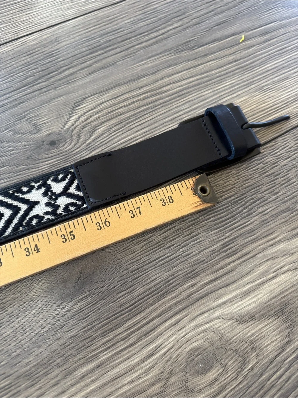 Lucky Brand Men’s 34 Black Leather Woven Southwestern Geometric Belt